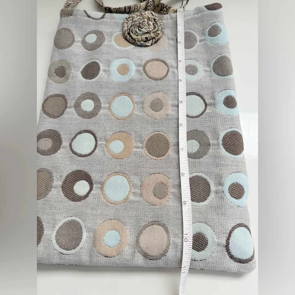 New Jen’s Rag Bag Mid Century Circle Pattern Taupe, Brown & Slate Blue Handmade.